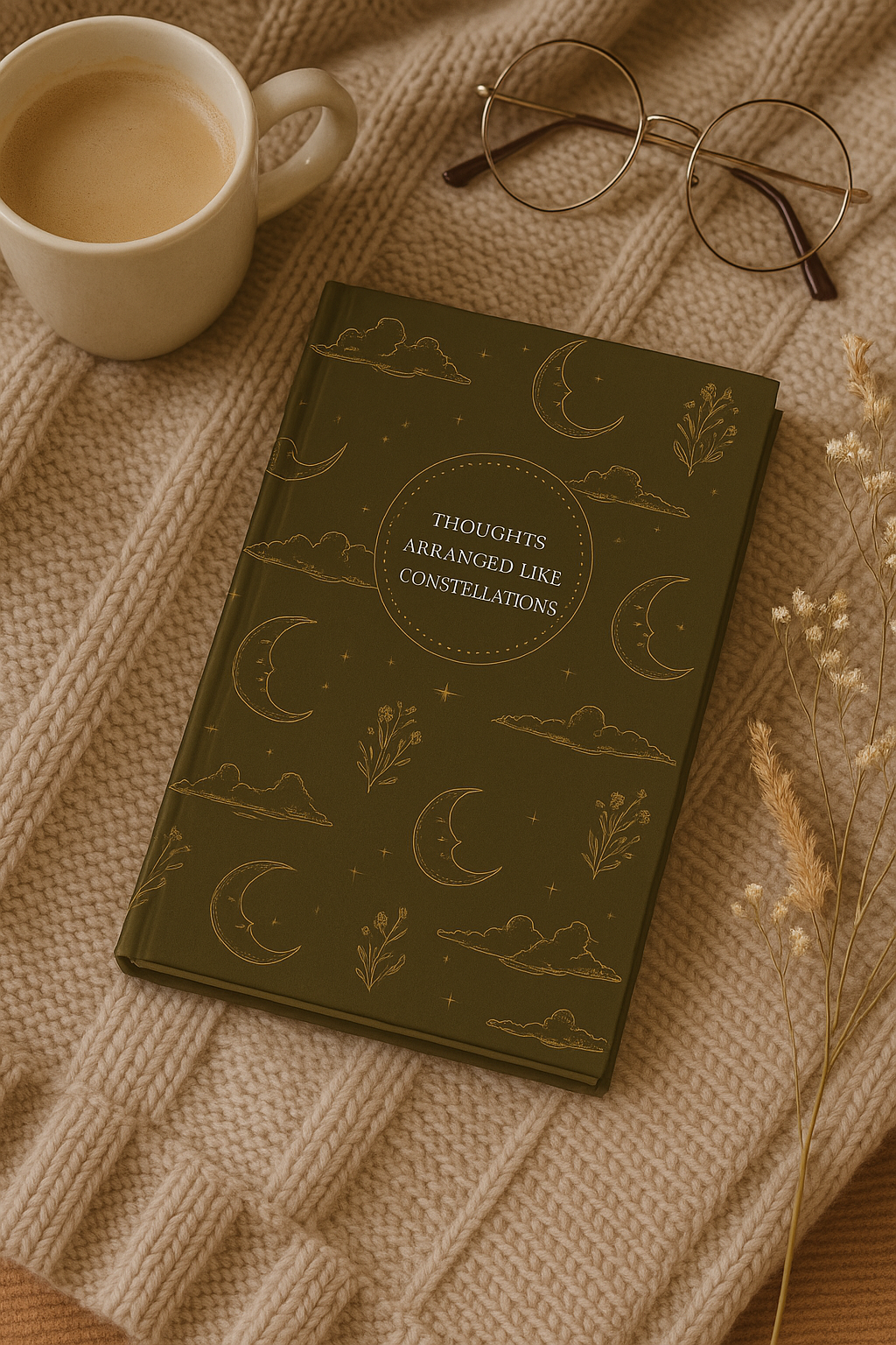 Olive Green Celestial A5 Hardcover Notebook - “Thoughts arranged like constellations”