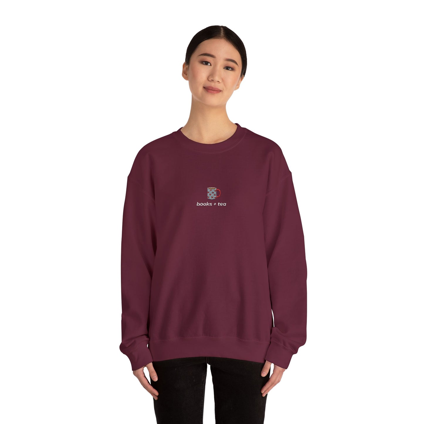 Embroidered Books & Tea Sweatshirt - Bookish Gift Ideas