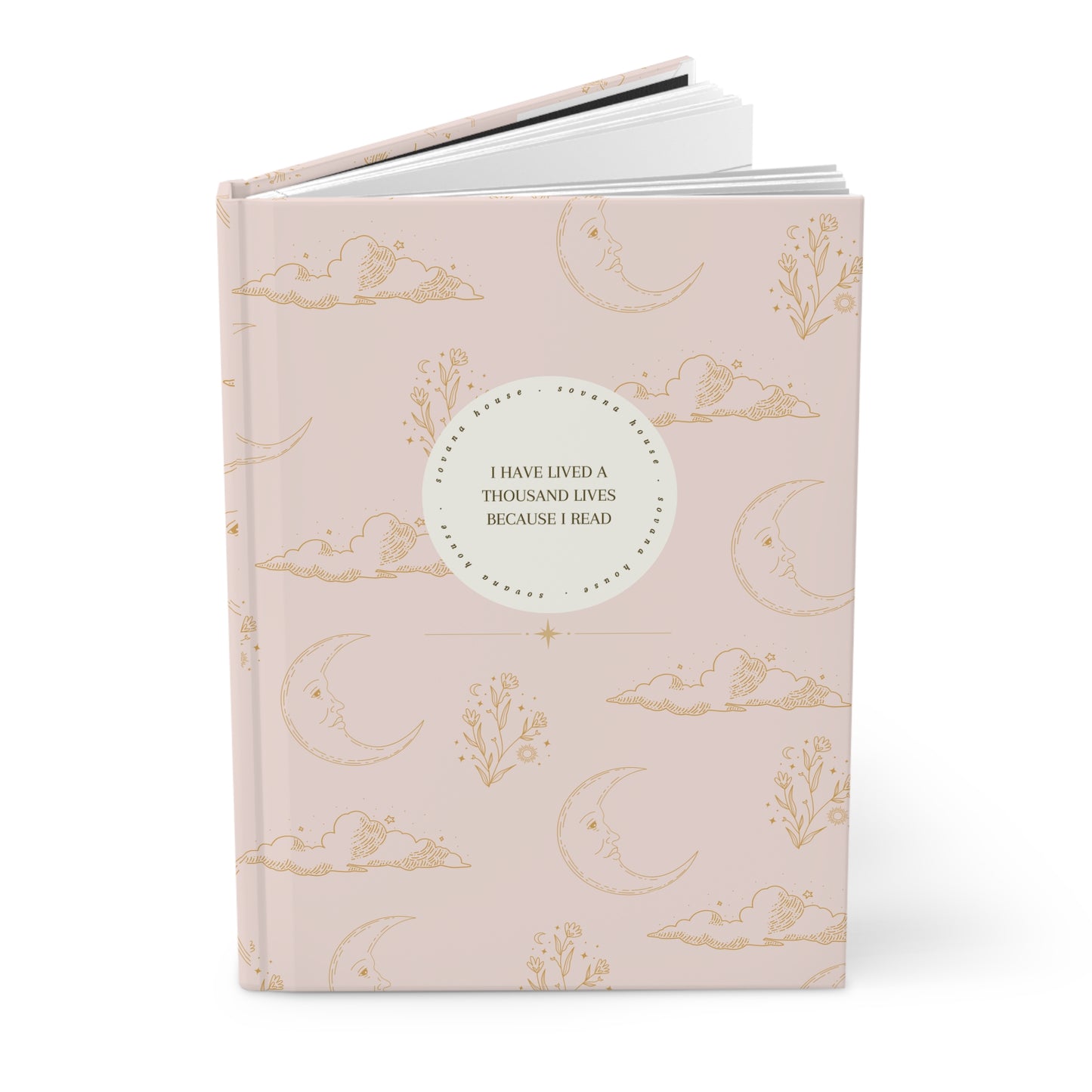 Blush Pink Celestial A5 Hardcover Notebook - “I have lived a thousand lives because I read.”