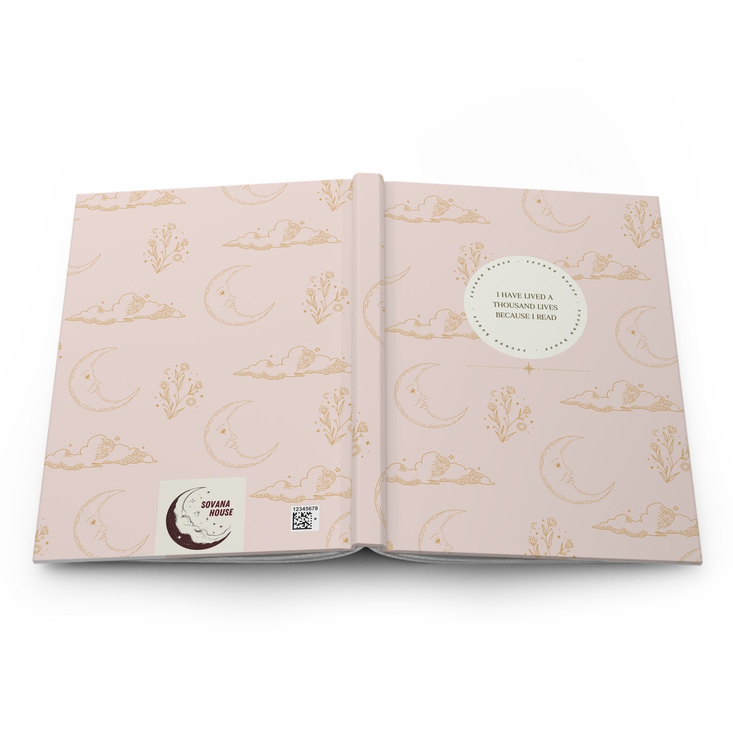 Blush Pink Celestial A5 Hardcover Notebook - “I have lived a thousand lives because I read.”